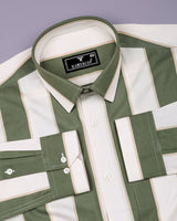 Green With White Broad Stripe Cotton Shirt