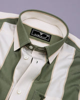 Green With White Broad Stripe Cotton Shirt