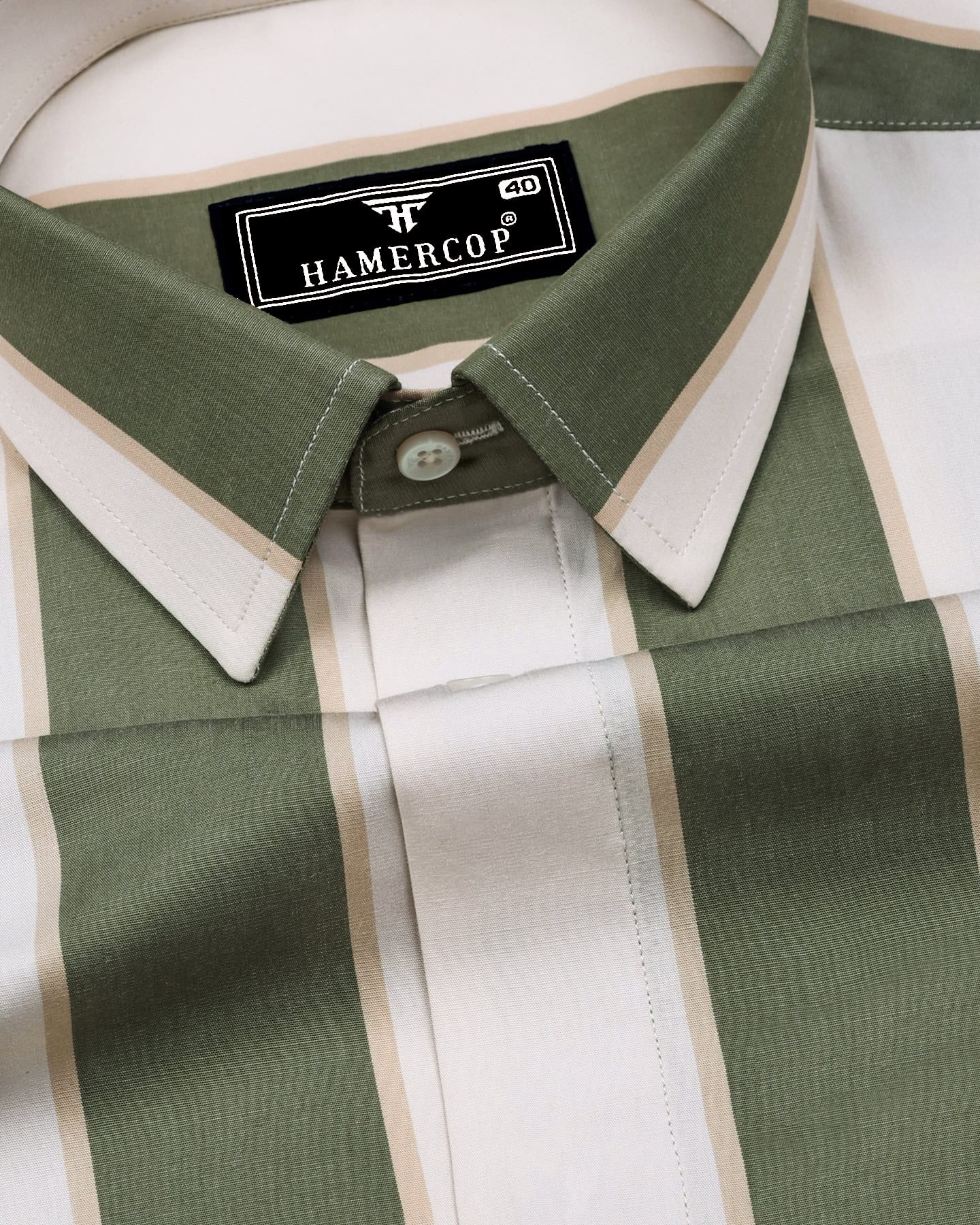 Green With White Broad Stripe Cotton Shirt