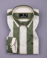 Green With White Broad Stripe Cotton Shirt