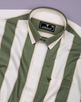 Green With White Broad Stripe Cotton Shirt