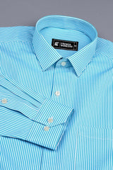 Sky blue with white and blue Line stripe shirt