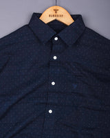 Trojes Navyblue With White Dot Printed Seersucker Cotton Shirt
