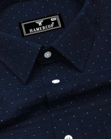 Trojes Navyblue With White Dot Printed Seersucker Cotton Shirt