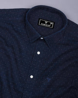 Trojes Navyblue With White Dot Printed Seersucker Cotton Shirt