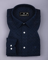 Trojes Navyblue With White Dot Printed Seersucker Cotton Shirt