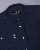 Trojes Navyblue With White Dot Printed Seersucker Cotton Shirt