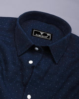 Trojes Navyblue With White Dot Printed Seersucker Cotton Shirt
