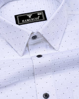 Trojes White With Black Dot Printed Seersucker Cotton Shirt