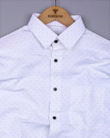 Trojes White With Black Dot Printed Seersucker Cotton Shirt