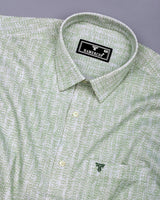 Macroom Green With White Printed Linen Cotton Shirt