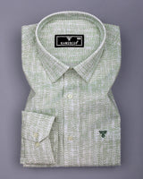 Macroom Green With White Printed Linen Cotton Shirt