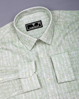 Macroom Green With White Printed Linen Cotton Shirt