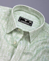 Macroom Green With White Printed Linen Cotton Shirt
