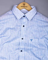 Macroom Blue With White Printed Linen Cotton Shirt