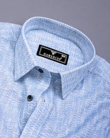 Macroom Blue With White Printed Linen Cotton Shirt