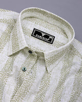 Unity Green With White Printed Linen Cotton Shirt