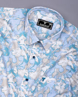 Pintag Blue With White Optical Printed Cotton Shirt