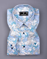 Pintag Blue With White Optical Printed Cotton Shirt