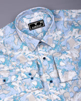 Pintag Blue With White Optical Printed Cotton Shirt