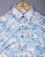 Pintag Blue With White Optical Printed Cotton Shirt