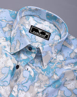 Pintag Blue With White Optical Printed Cotton Shirt