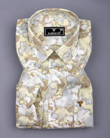 Pintag Cream With White Optical Printed Cotton Shirt