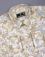 Pintag Cream With White Optical Printed Cotton Shirt