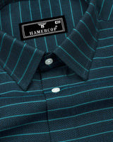 Teal Green Weft Stripe Python Textured Dobby Cotton Shirt