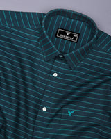 Teal Green Weft Stripe Python Textured Dobby Cotton Shirt