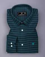 Teal Green Weft Stripe Python Textured Dobby Cotton Shirt