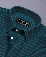 Teal Green Weft Stripe Python Textured Dobby Cotton Shirt