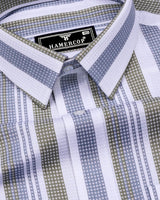Barcilona Green With Gray Dobby Stripe Cotton Shirt