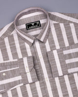 Walnut Brown With Cream Dobby Stripe Cotton Shirt