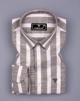 Walnut Brown With Cream Dobby Stripe Cotton Shirt