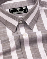 Walnut Brown With Cream Dobby Stripe Cotton Shirt