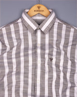 Walnut Brown With Cream Dobby Stripe Cotton Shirt