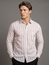 Vimcy Cream With White Dobby Stripe Cotton Shirt
