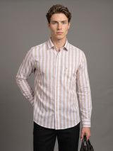 Vimcy Cream With White Dobby Stripe Cotton Shirt