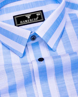 Vimcy Blue With White Dobby Stripe Cotton Shirt