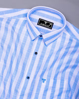 Vimcy Blue With White Dobby Stripe Cotton Shirt