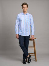 Vimcy Blue With White Dobby Stripe Cotton Shirt
