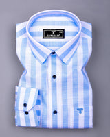 Vimcy Blue With White Dobby Stripe Cotton Shirt