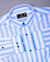 Vimcy Blue With White Dobby Stripe Cotton Shirt