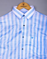 Vimcy Blue With White Dobby Stripe Cotton Shirt