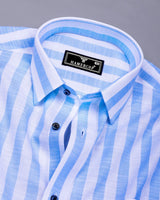 Vimcy Blue With White Dobby Stripe Cotton Shirt