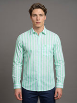 Vimcy Green With White Dobby Stripe Cotton Shirt