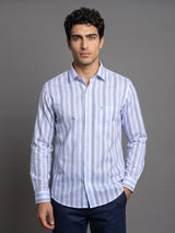 Cento Blue With White Stripe Dobby Cotton Shirt