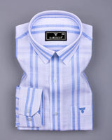 Comfrey White With Blue Dobby Stripe Linen Cotton Shirt