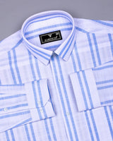 Comfrey White With Blue Dobby Stripe Linen Cotton Shirt